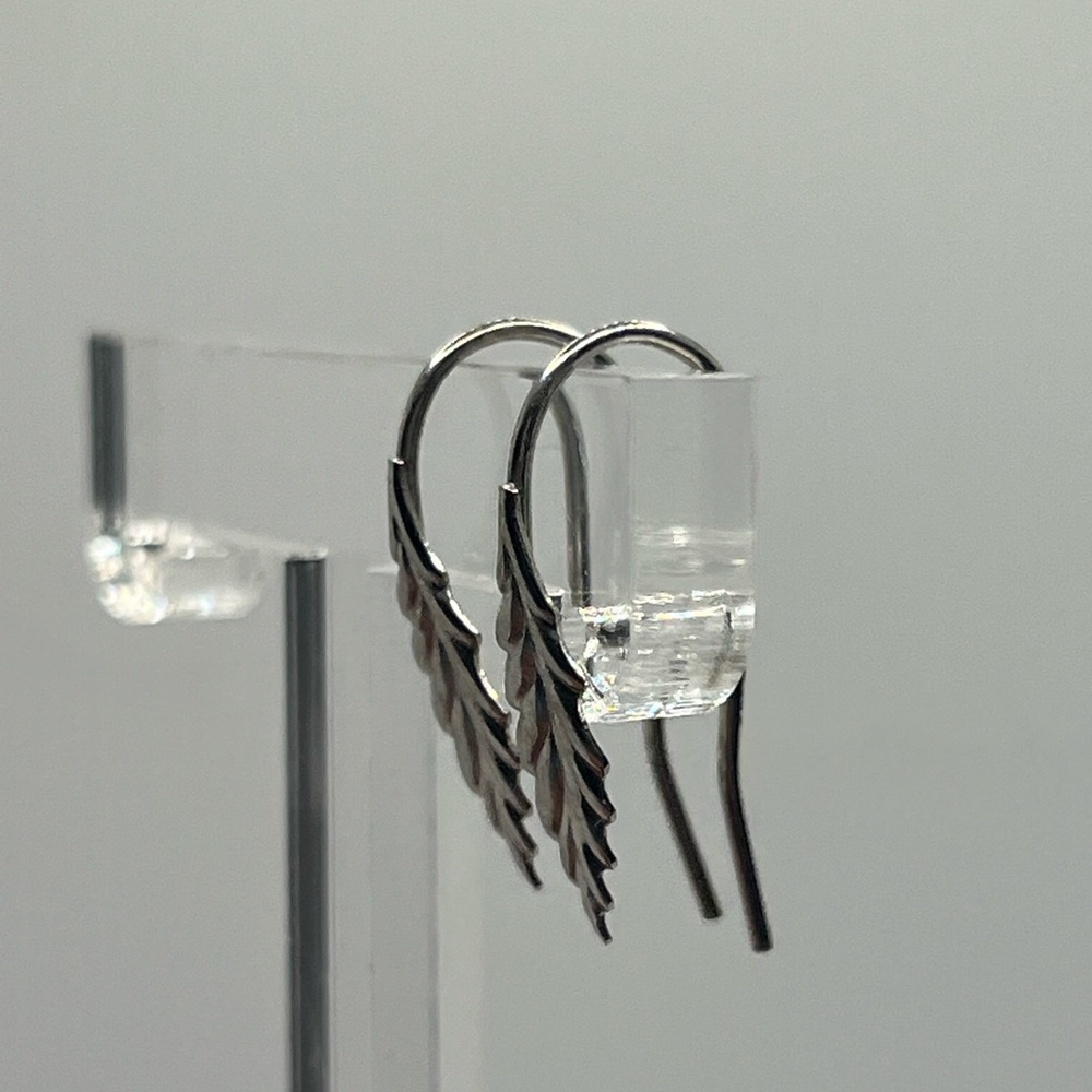 Sterling Silver Feathers Leaf Dangle Hook Earrings - image 8